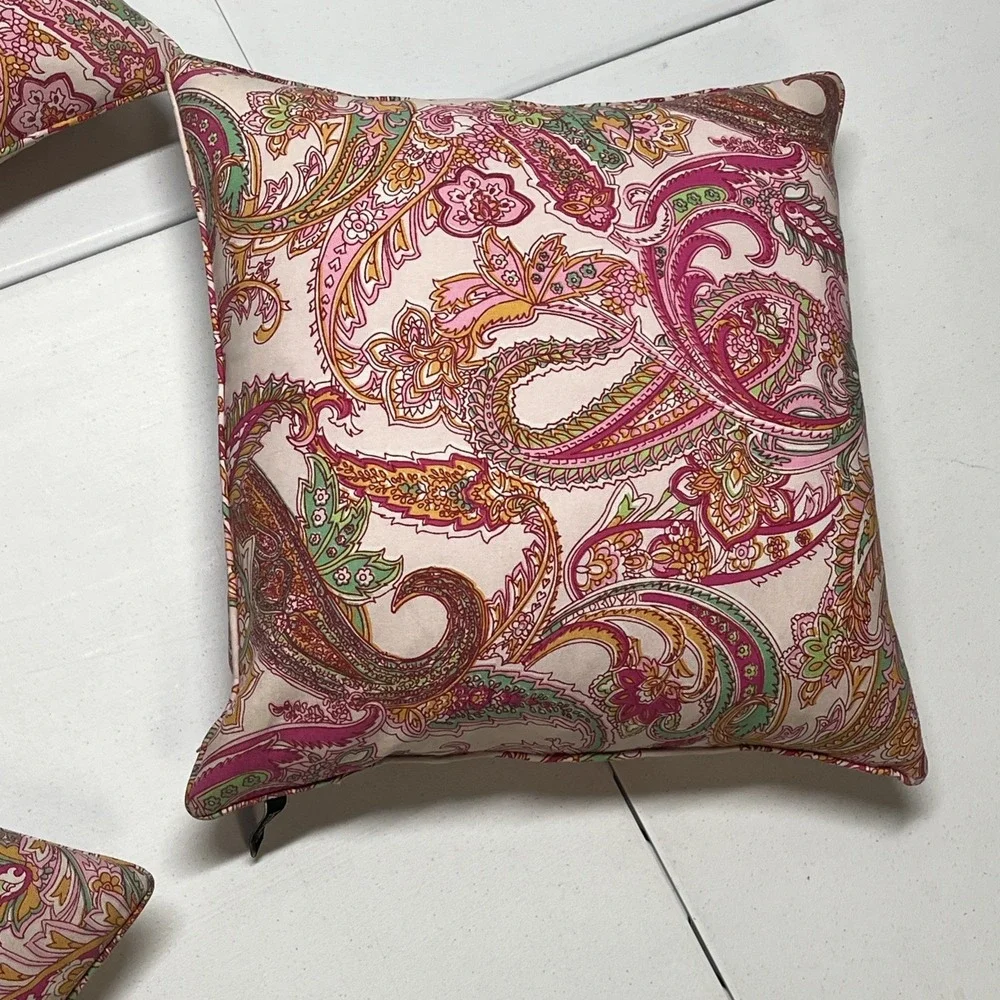 Lauren Ralph Lauren Throw Pillows Pink Paisley Down Filled Set Of 3 Preppy